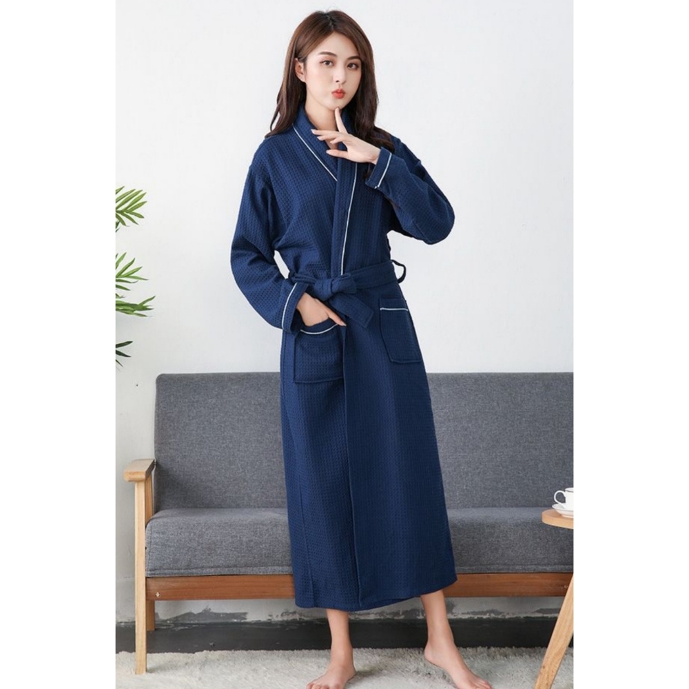 Cotton Waffle Bathrobe (Navy)